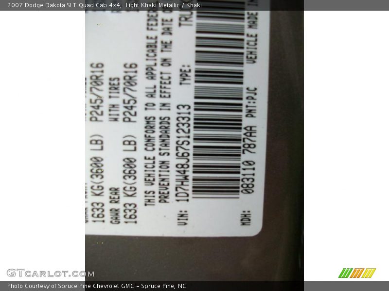 2007 Dakota SLT Quad Cab 4x4 Light Khaki Metallic Color Code PJC