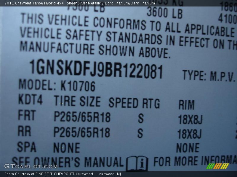 Info Tag of 2011 Tahoe Hybrid 4x4