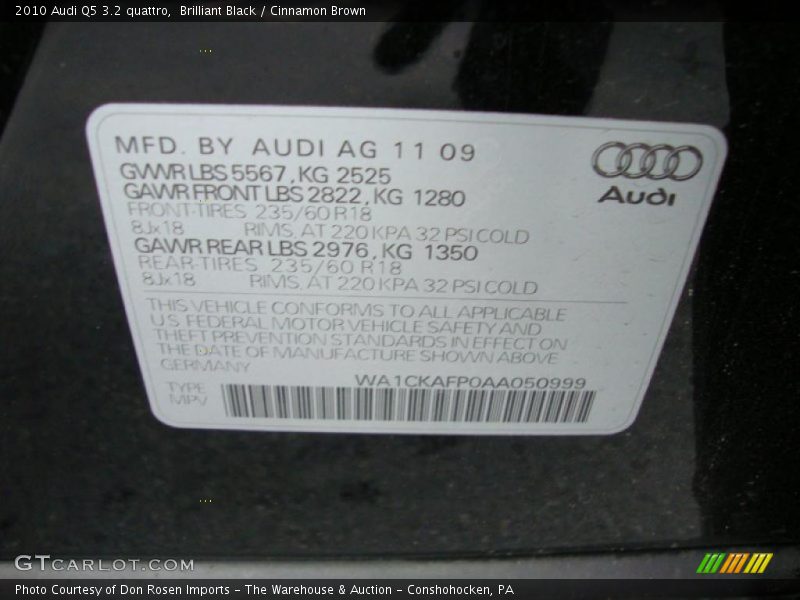 Info Tag of 2010 Q5 3.2 quattro