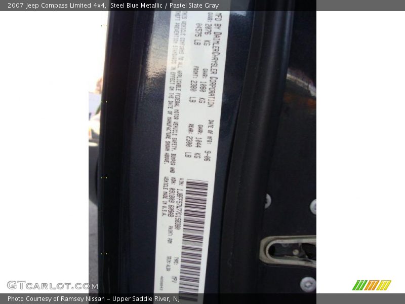 2007 Compass Limited 4x4 Steel Blue Metallic Color Code PBM