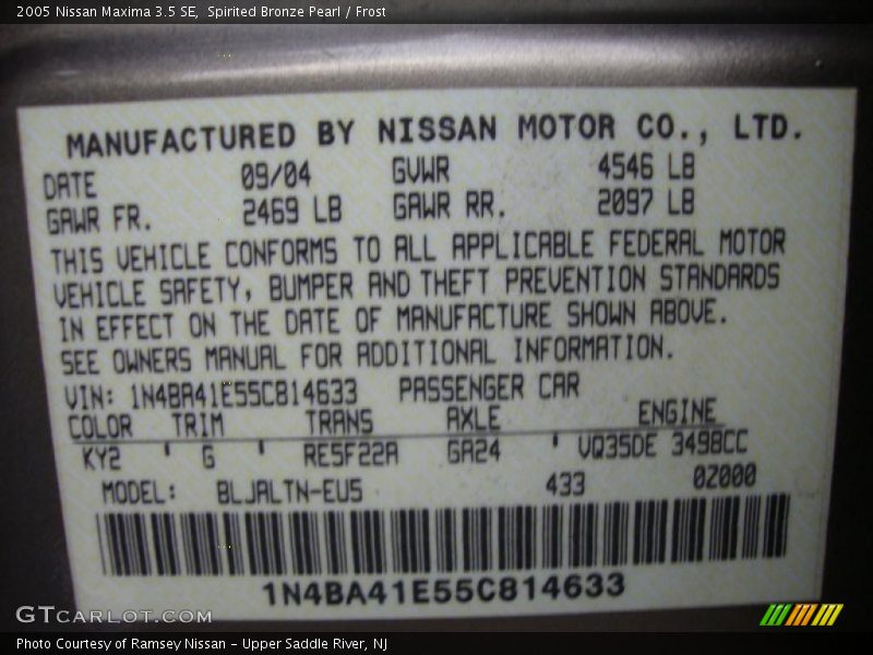 Spirited Bronze Pearl / Frost 2005 Nissan Maxima 3.5 SE