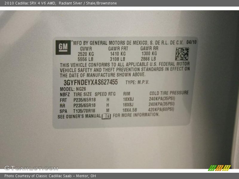 Radiant Silver / Shale/Brownstone 2010 Cadillac SRX 4 V6 AWD