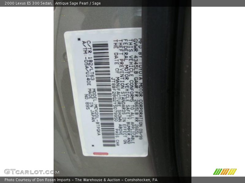 Antique Sage Pearl / Sage 2000 Lexus ES 300 Sedan