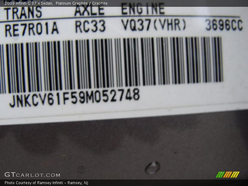 Platinum Graphite / Graphite 2009 Infiniti G 37 x Sedan
