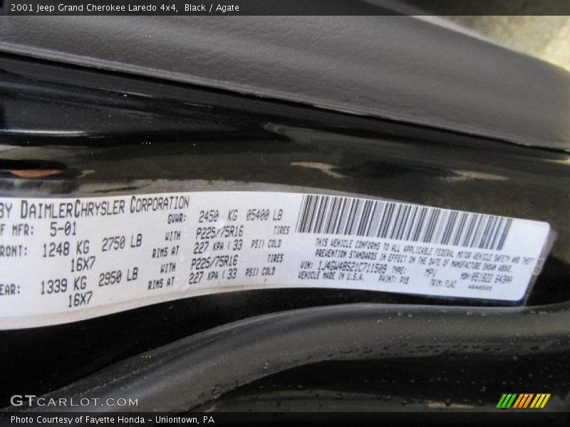 Black / Agate 2001 Jeep Grand Cherokee Laredo 4x4