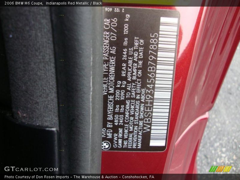 Info Tag of 2006 M6 Coupe