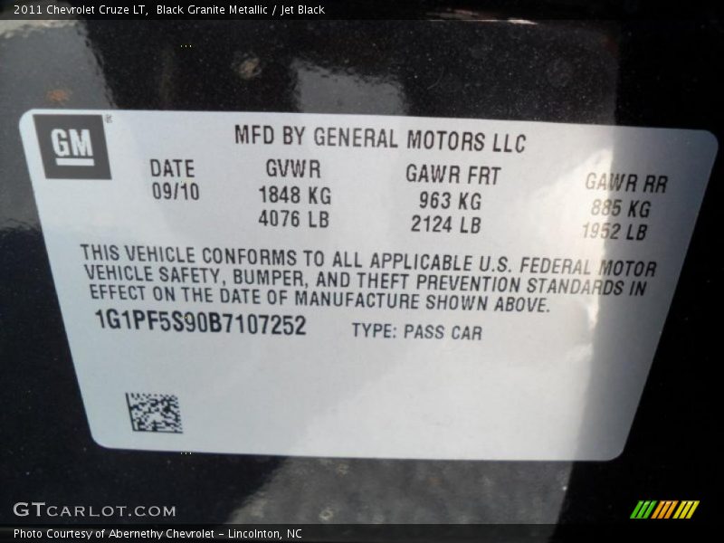 Black Granite Metallic / Jet Black 2011 Chevrolet Cruze LT