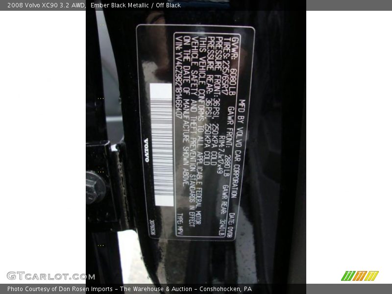 Info Tag of 2008 XC90 3.2 AWD