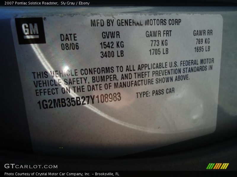Sly Gray / Ebony 2007 Pontiac Solstice Roadster