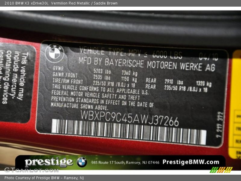 Vermilion Red Metallic / Saddle Brown 2010 BMW X3 xDrive30i