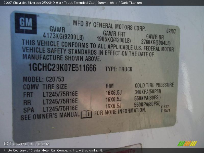 Summit White / Dark Titanium 2007 Chevrolet Silverado 2500HD Work Truck Extended Cab