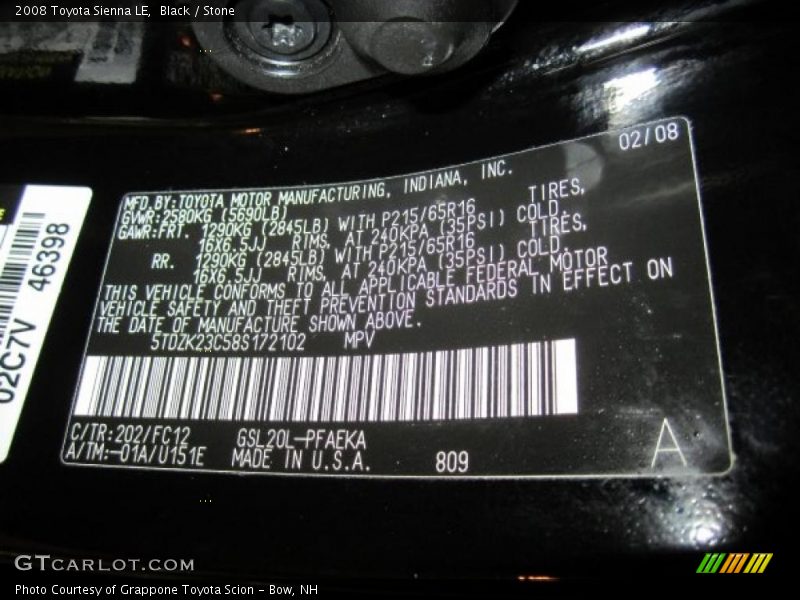 Black / Stone 2008 Toyota Sienna LE