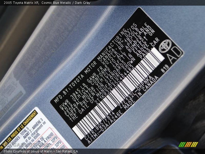 Cosmic Blue Metallic / Dark Gray 2005 Toyota Matrix XR