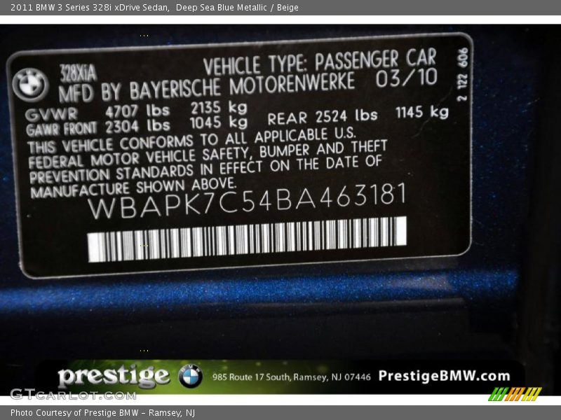 Deep Sea Blue Metallic / Beige 2011 BMW 3 Series 328i xDrive Sedan