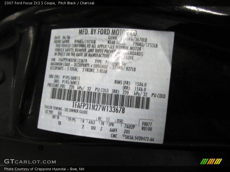 Pitch Black / Charcoal 2007 Ford Focus ZX3 S Coupe