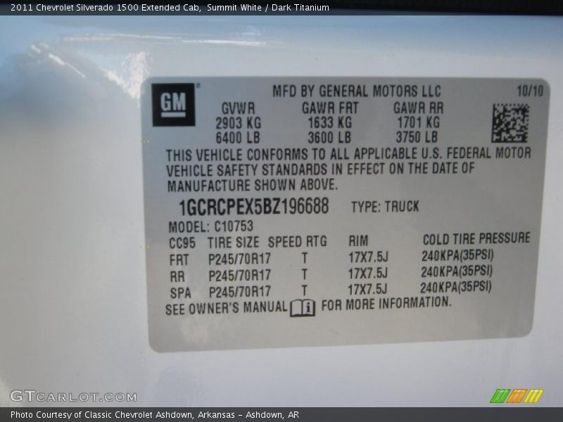 Info Tag of 2011 Silverado 1500 Extended Cab