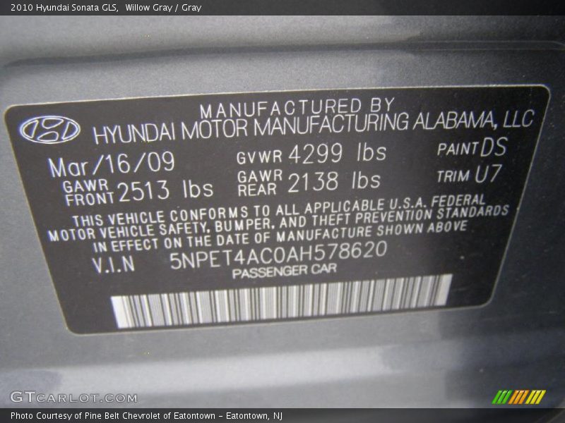 Willow Gray / Gray 2010 Hyundai Sonata GLS