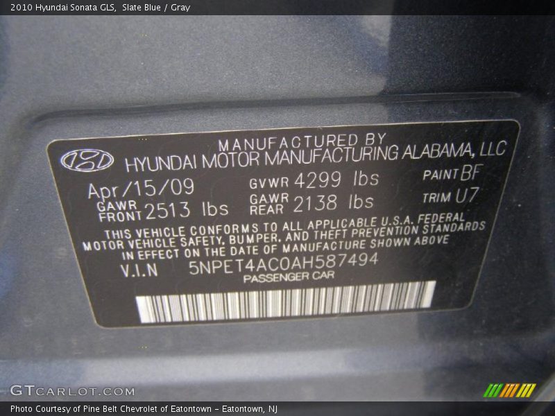 Slate Blue / Gray 2010 Hyundai Sonata GLS