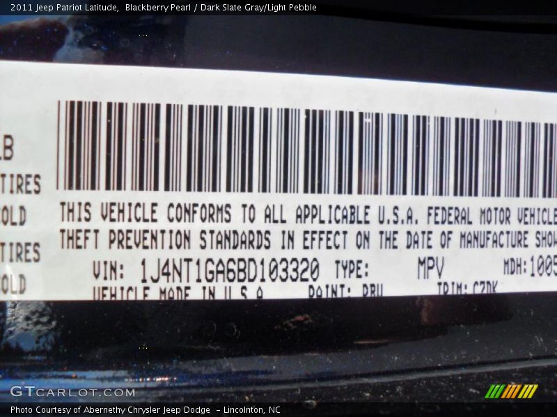 Blackberry Pearl / Dark Slate Gray/Light Pebble 2011 Jeep Patriot Latitude