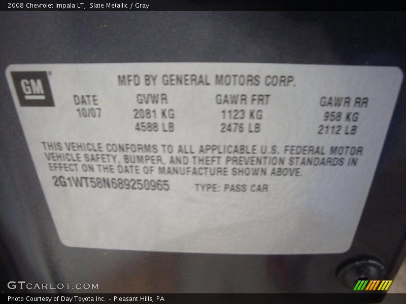 Slate Metallic / Gray 2008 Chevrolet Impala LT