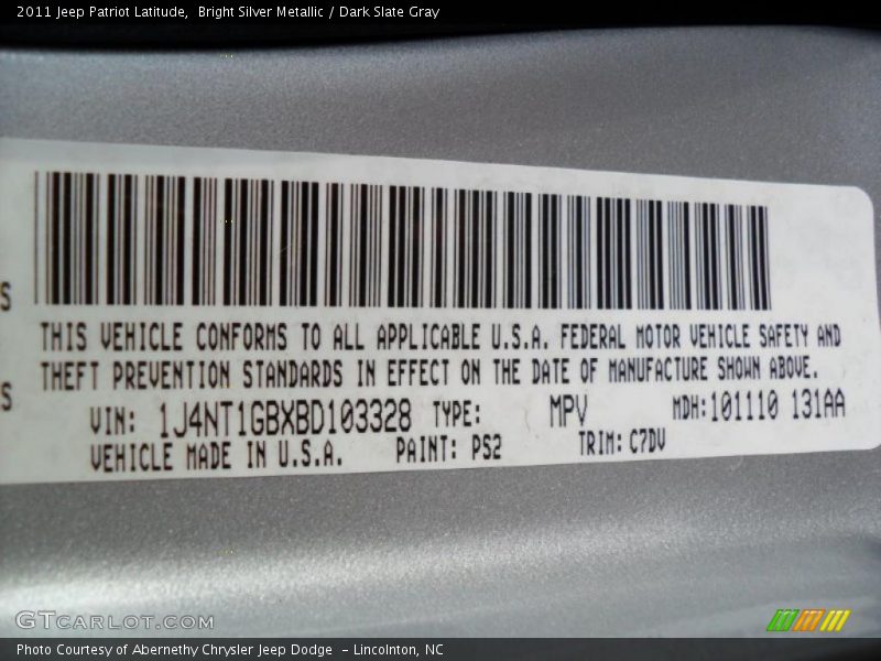 Bright Silver Metallic / Dark Slate Gray 2011 Jeep Patriot Latitude