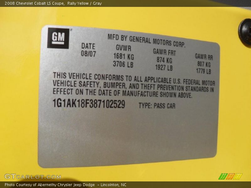 Rally Yellow / Gray 2008 Chevrolet Cobalt LS Coupe