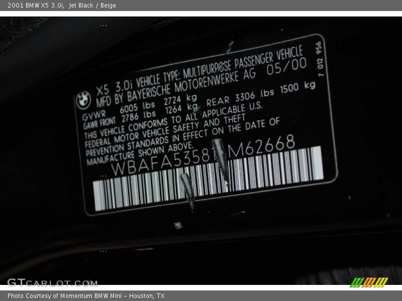 Jet Black / Beige 2001 BMW X5 3.0i