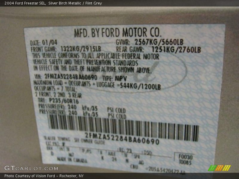 Silver Birch Metallic / Flint Grey 2004 Ford Freestar SEL