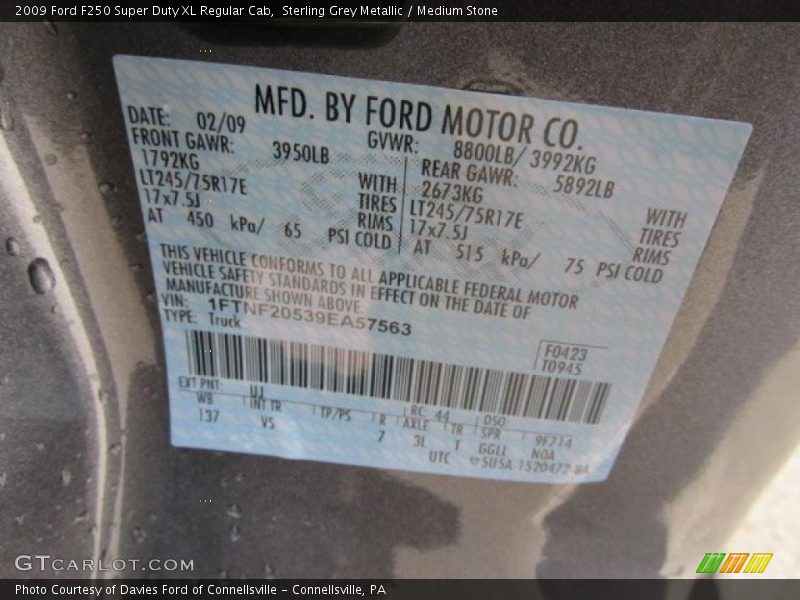 Sterling Grey Metallic / Medium Stone 2009 Ford F250 Super Duty XL Regular Cab