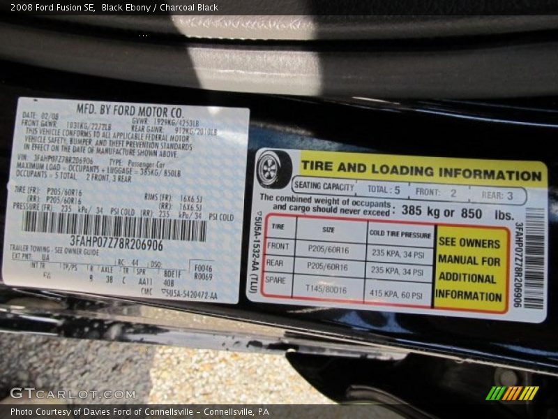 Black Ebony / Charcoal Black 2008 Ford Fusion SE