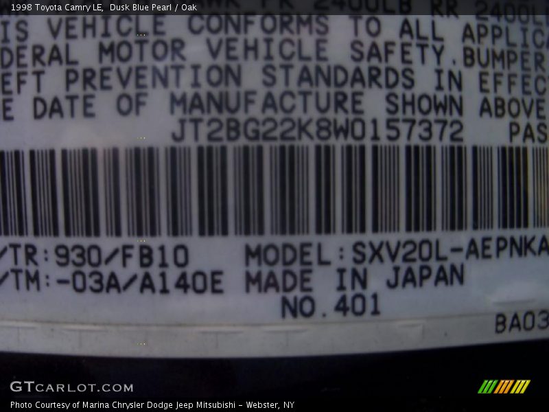 Dusk Blue Pearl / Oak 1998 Toyota Camry LE