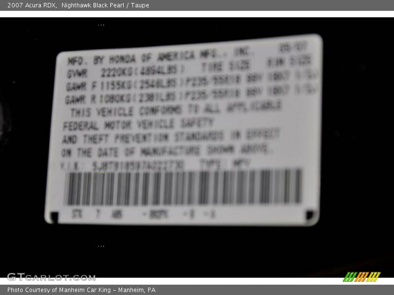 Nighthawk Black Pearl / Taupe 2007 Acura RDX