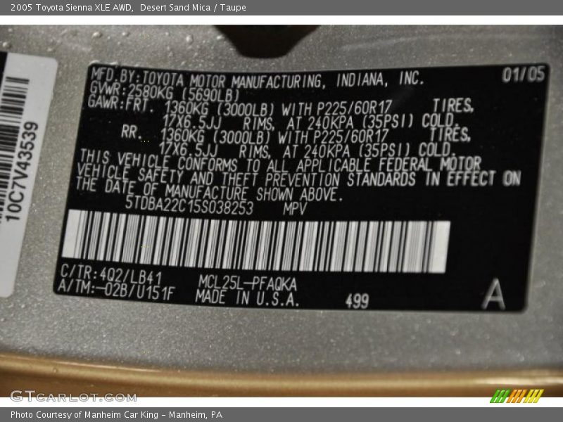 Desert Sand Mica / Taupe 2005 Toyota Sienna XLE AWD
