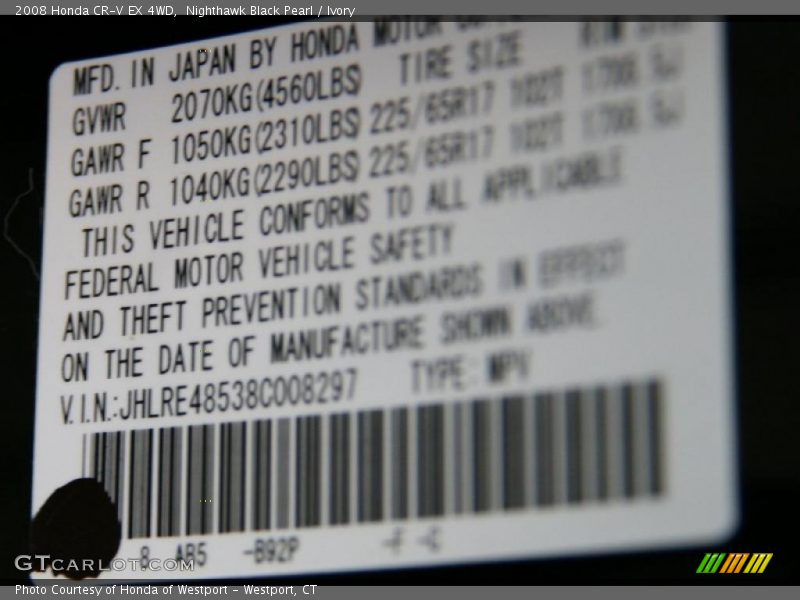 Nighthawk Black Pearl / Ivory 2008 Honda CR-V EX 4WD