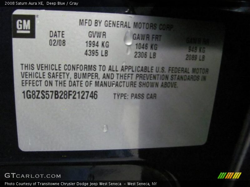 Deep Blue / Gray 2008 Saturn Aura XE