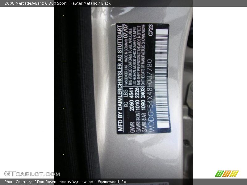 Pewter Metallic / Black 2008 Mercedes-Benz C 300 Sport