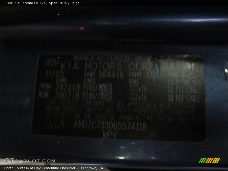 Spark Blue / Beige 2006 Kia Sorento LX 4x4