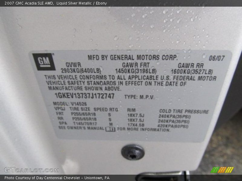 Liquid Silver Metallic / Ebony 2007 GMC Acadia SLE AWD