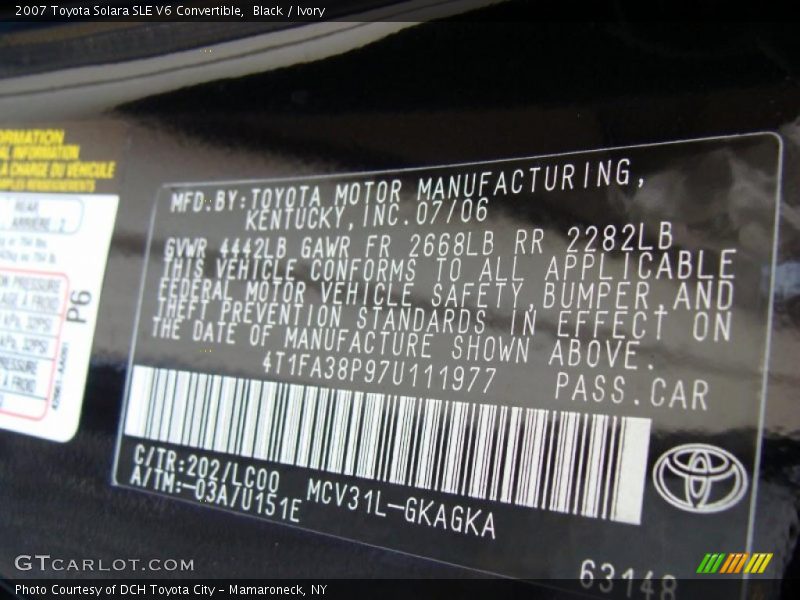 Black / Ivory 2007 Toyota Solara SLE V6 Convertible