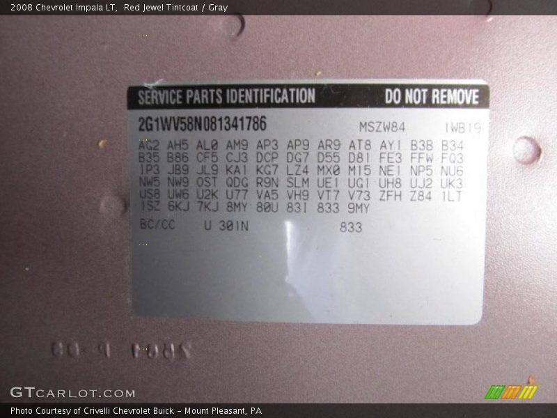 Red Jewel Tintcoat / Gray 2008 Chevrolet Impala LT