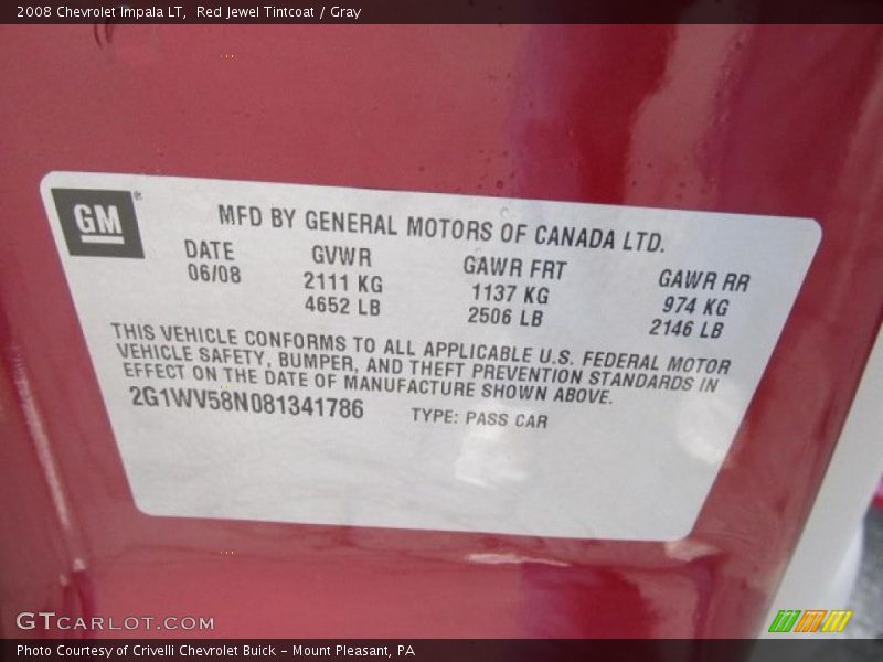 Red Jewel Tintcoat / Gray 2008 Chevrolet Impala LT