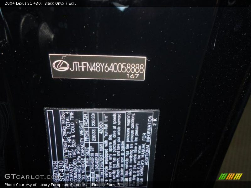 Info Tag of 2004 SC 430