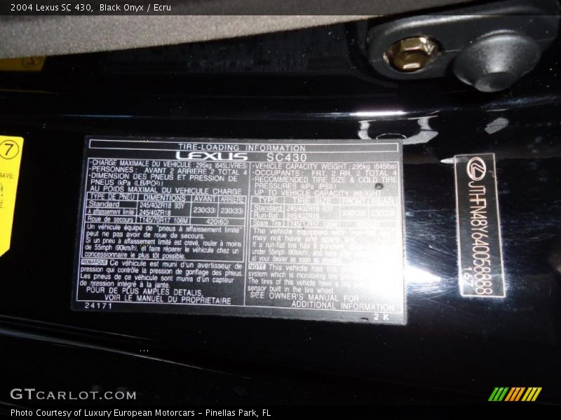 Info Tag of 2004 SC 430