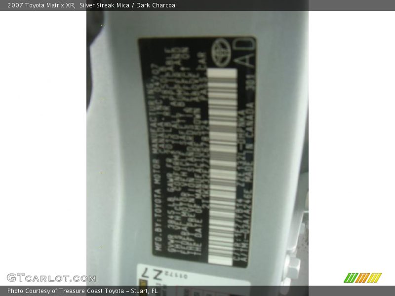 Silver Streak Mica / Dark Charcoal 2007 Toyota Matrix XR