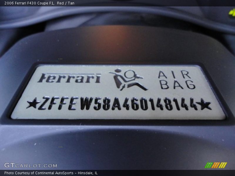 Info Tag of 2006 F430 Coupe F1