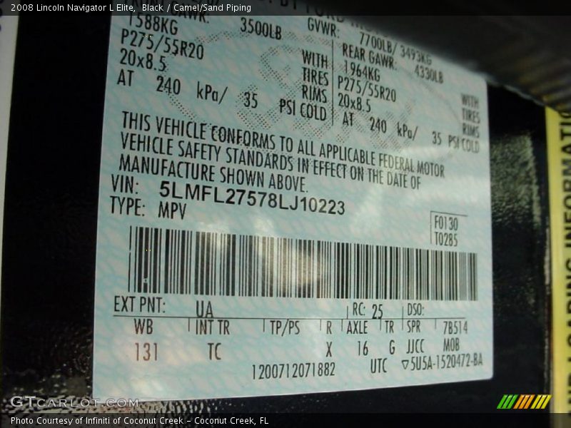 2008 Navigator L Elite Black Color Code UA