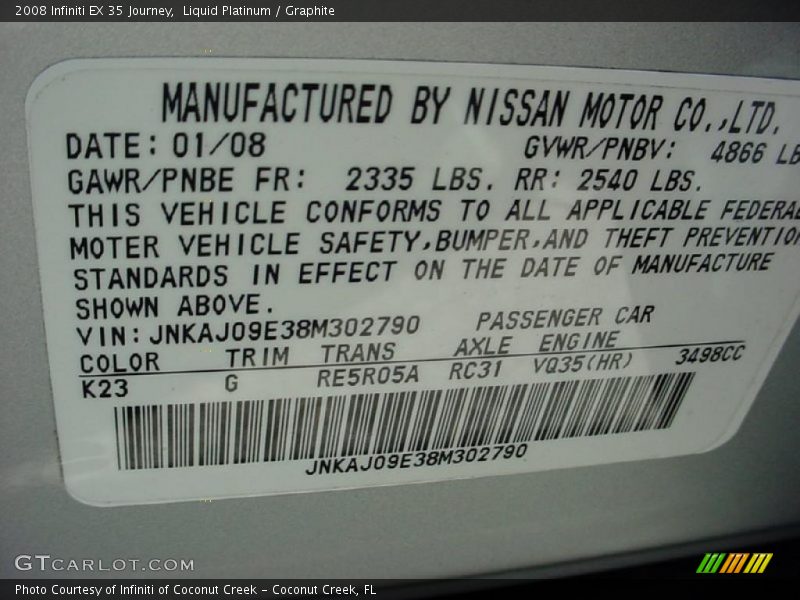 Liquid Platinum / Graphite 2008 Infiniti EX 35 Journey