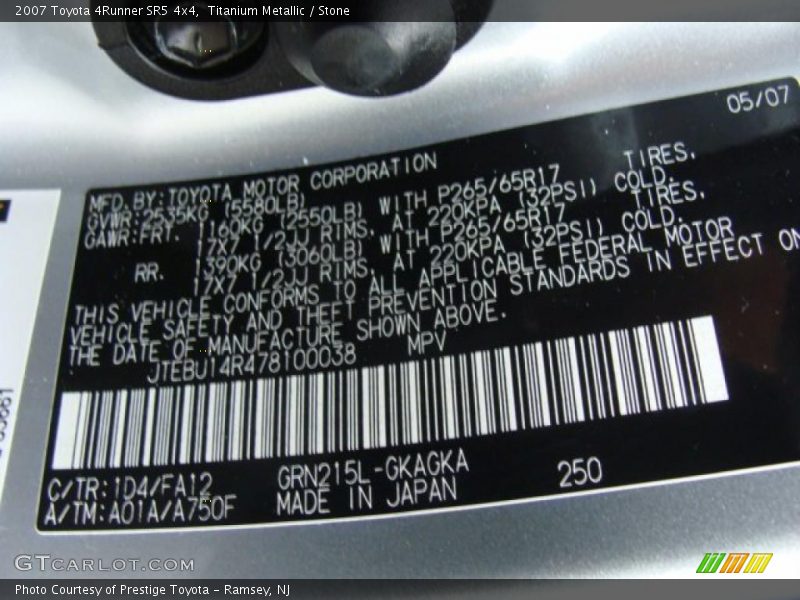 Titanium Metallic / Stone 2007 Toyota 4Runner SR5 4x4