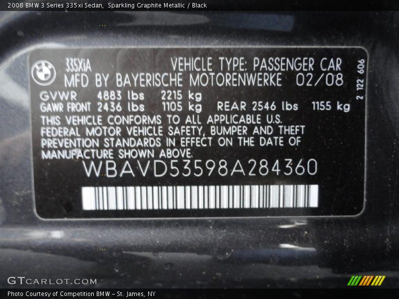 Info Tag of 2008 3 Series 335xi Sedan