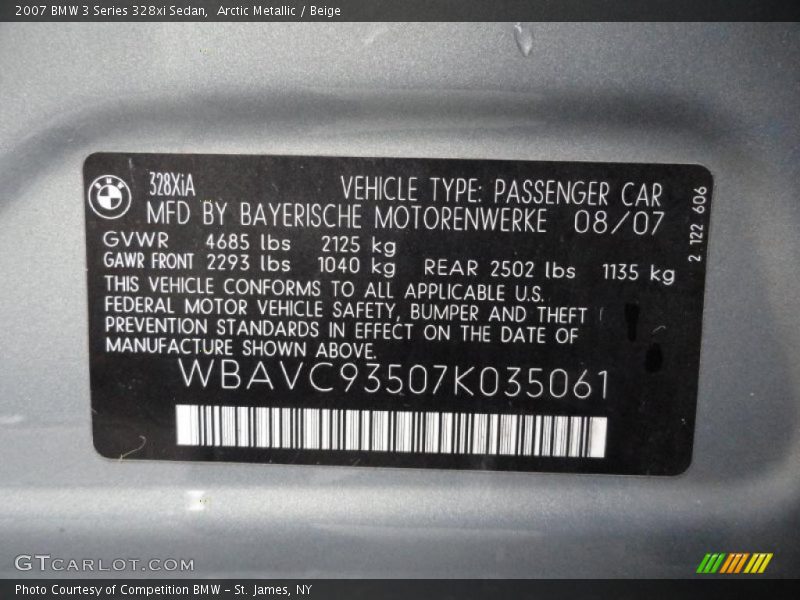 Arctic Metallic / Beige 2007 BMW 3 Series 328xi Sedan
